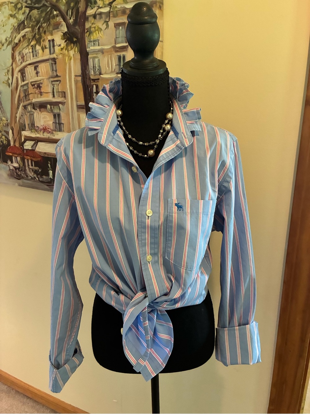 Abercrombie & Fitch Blue and White Striped Button-Down Shirt
